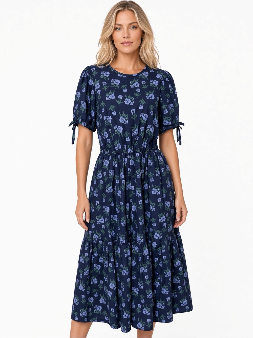 J.Crew Factory Puff-Sleeve Midi Dress, in Antique Navy Vintage Size 10